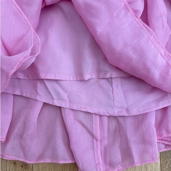 Miss Circle Chiffon Wrap Mini Dress Odelle Crinkle Size XS in Pink - Picture 3 of 7